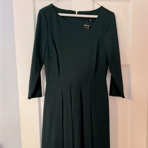 NWT - Donna Karan evergreen, asymmetrical neckline ponte dress.
